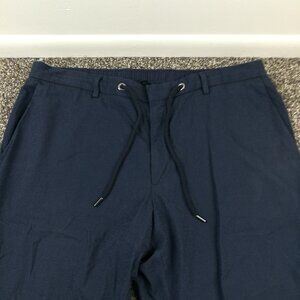 Hugo Boss Pants Seersucker Micro Gingham Checked Blue 38x31 Slim Fit Stretch